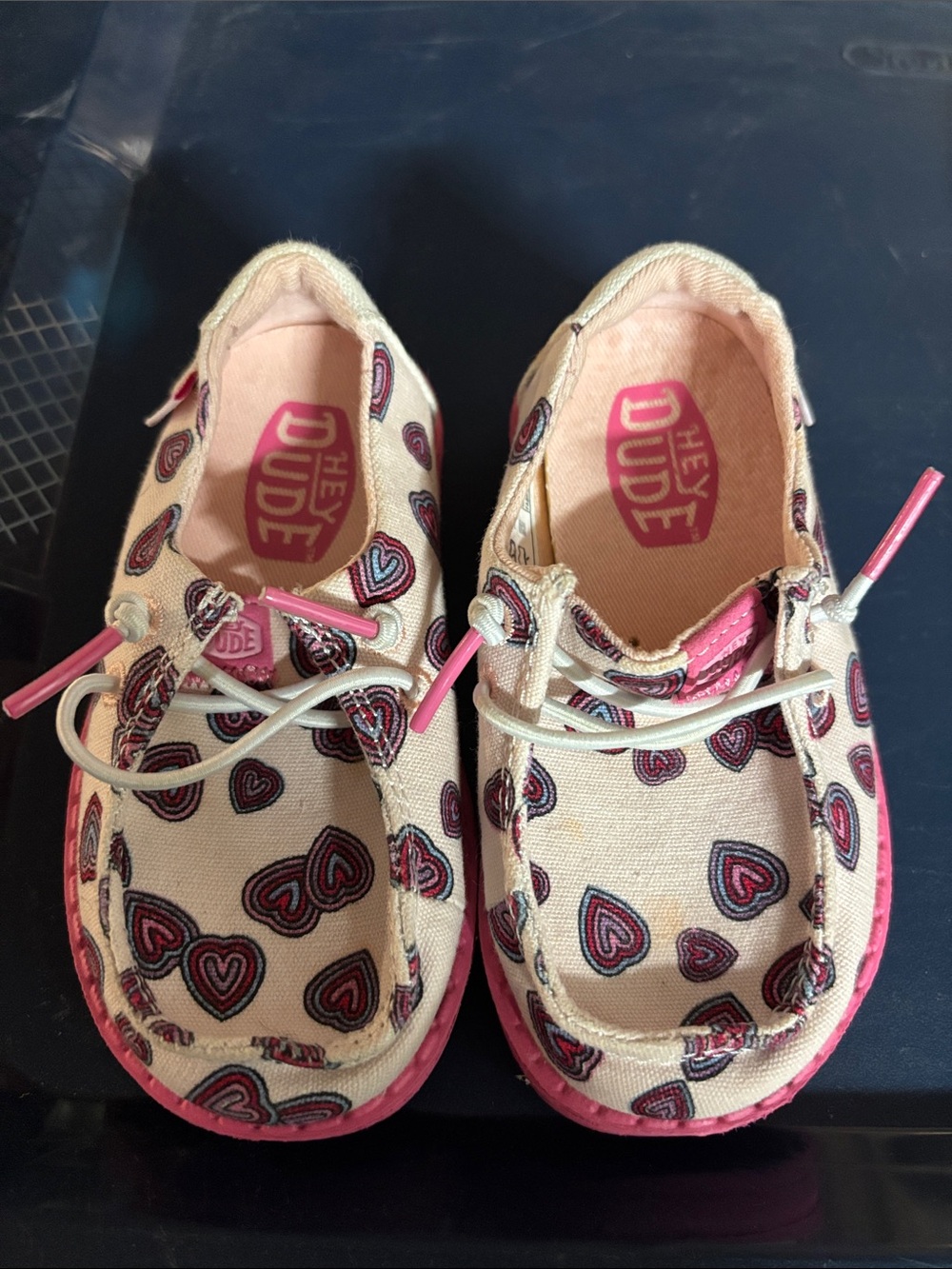 Hey Dude Kids Canvas Sneakers in Pink and Cream with Heart Print